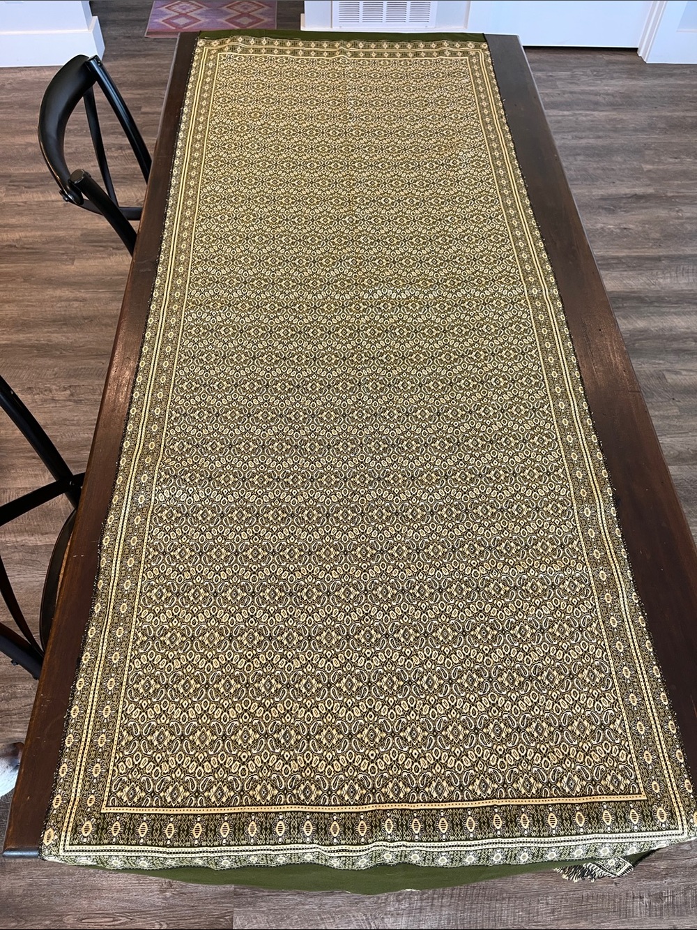AboElela Egyptian Tapestry Runner/Shawl Green/Gold/Cream